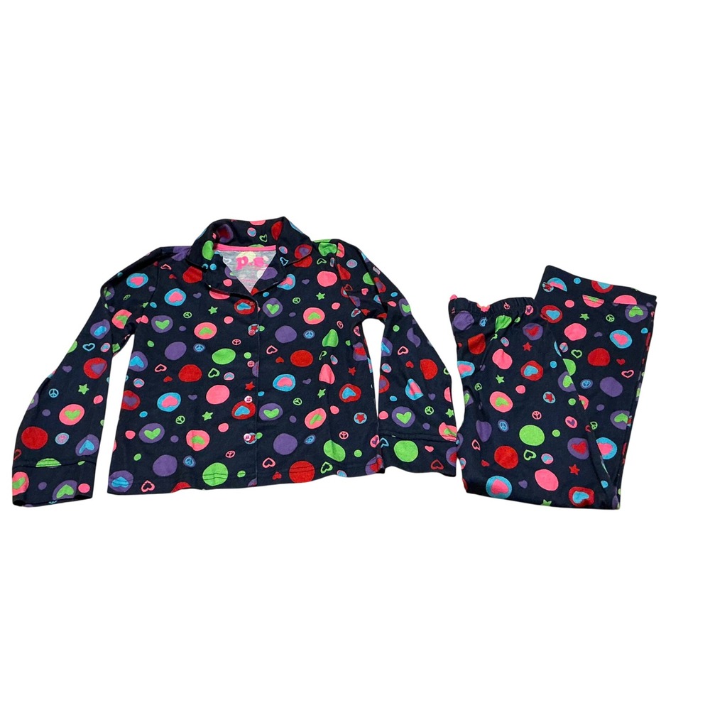 PS from Aeropostale Kids Girls Pajama Set Size 8 Navy Polka Dot Heart Star Peace